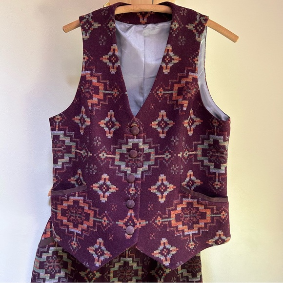 Pendleton ~ Wool Button Navajo Southwestern Vest AND Flare Midi Skirt in size 10 - Picture 3 of 13